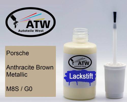 Porsche, Anthracite Brown Metallic, M8S / G0: 20ml Lackstift, von ATW Autoteile West.